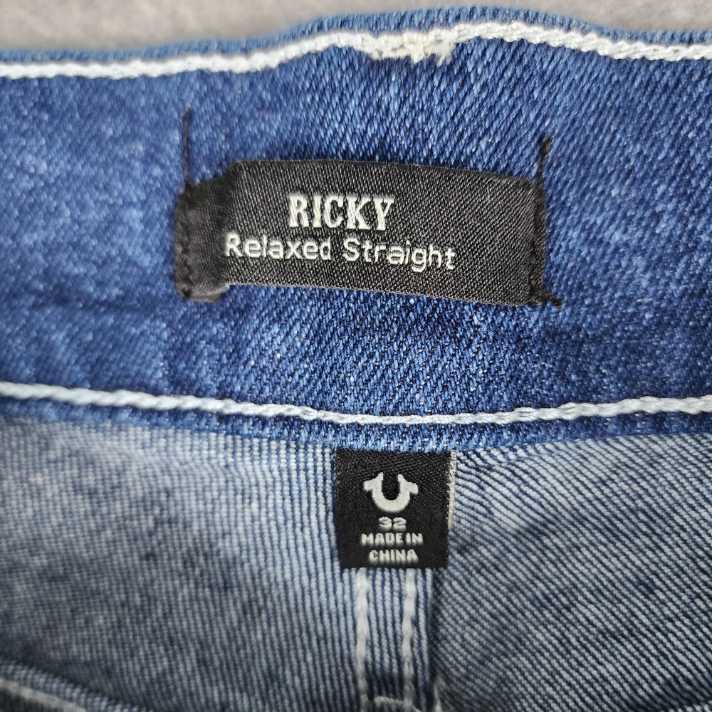 True Religion Ricky Straight Jeans Mens 32x34 Blue Flap Pocket‎ Y2K NEW - Picture 5 of 16